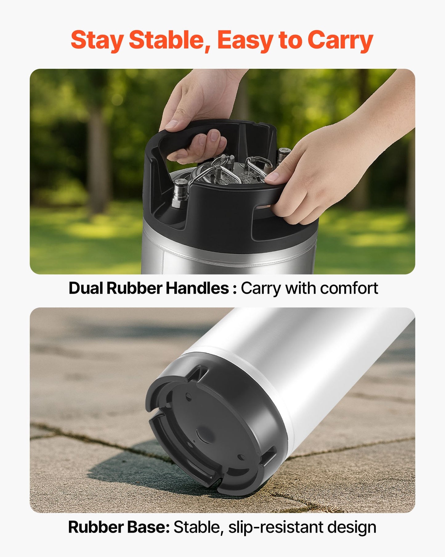 Corny Keg, 5 Gallon Ball Lock Keg, SUS304 Cold Brew Kegs with Dual Rubber Handles & Heavy-Duty Rubber Bottom, Brewing Equipment for Home Brewing Party, 2 PCS