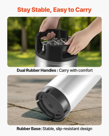 Corny Keg, 5 Gallon Ball Lock Keg, SUS304 Cold Brew Kegs with Dual Rubber Handles & Heavy-Duty Rubber Bottom, Brewing Equipment for Home Brewing Party, 2 PCS