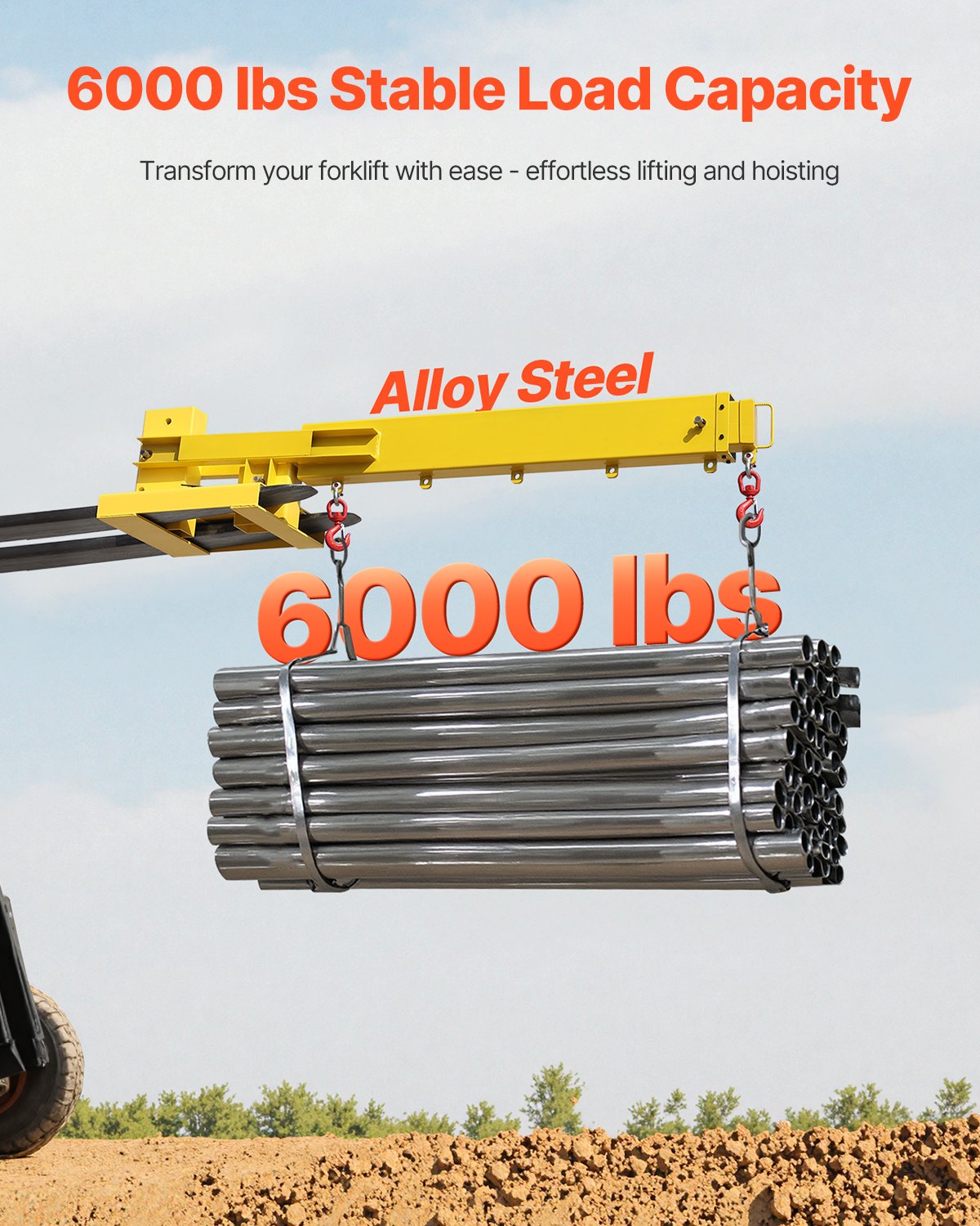 Forklift Jib Boom Crane, 6000lbs Capacity, Manual Telescoping Boom Extends Up to 56.1 inches, Forklift Mobile Crane with 2 Hooks, Adjustable Forklift Crane Attachment for Warehouse, Factories