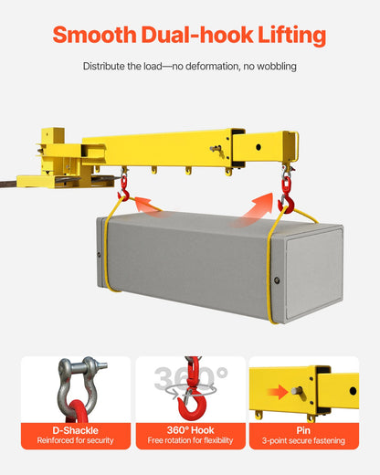Forklift Jib Boom Crane, 6000lbs Capacity, Manual Telescoping Boom Extends Up to 56.1 inches, Forklift Mobile Crane with 2 Hooks, Adjustable Forklift Crane Attachment for Warehouse, Factories