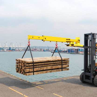 Forklift Jib Boom Crane, 6000lbs Capacity, Manual Telescoping Boom Extends Up to 56.1 inches, Forklift Mobile Crane with 2 Hooks, Adjustable Forklift Crane Attachment for Warehouse, Factories