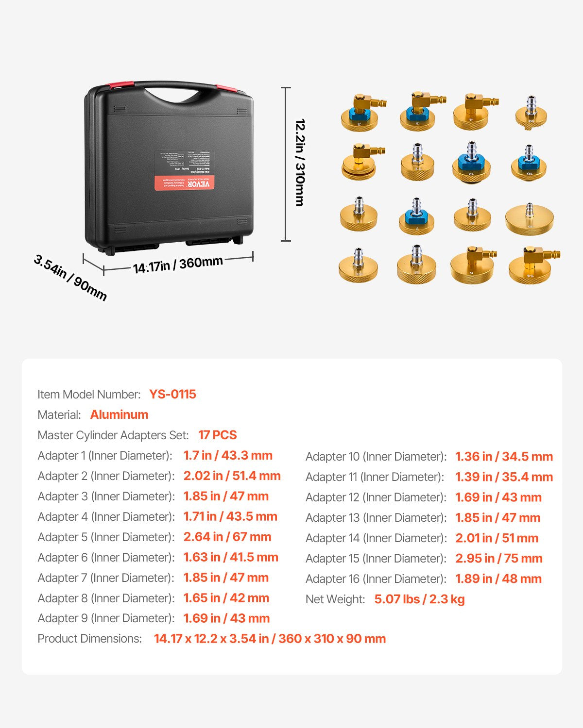17-teiliges Brake Master Bleeder Kit Bremsentlüftungsadapter-Set für die meisten Fahrzeuge
