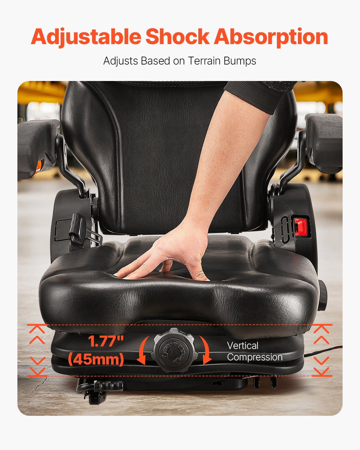 Gabelstaplersitz Klappbarer Traktor-Federsitz Verstellbare Rückenlehne und Kopfstütze