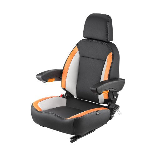 Universal Forklift Seat, Tractor Seat with Adjustable Back, Armrest, Headrest & Safety Belt, Secure Tractor Seat with Micro Switch, Ergonomic Lawnmower Seat for Skid Loader Bulldozer