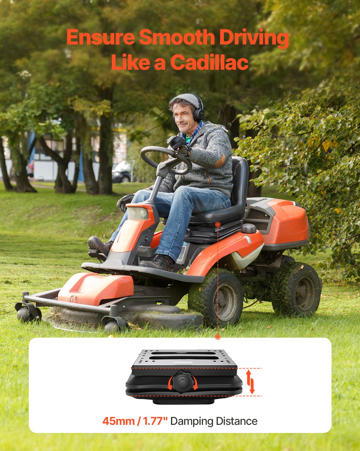 Sätesupphängningssats utan skjutspår passar gräsklippare med gaffeltruck