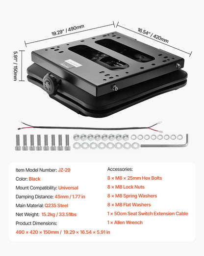 Sätesupphängningssats utan skjutspår passar gräsklippare med gaffeltruck