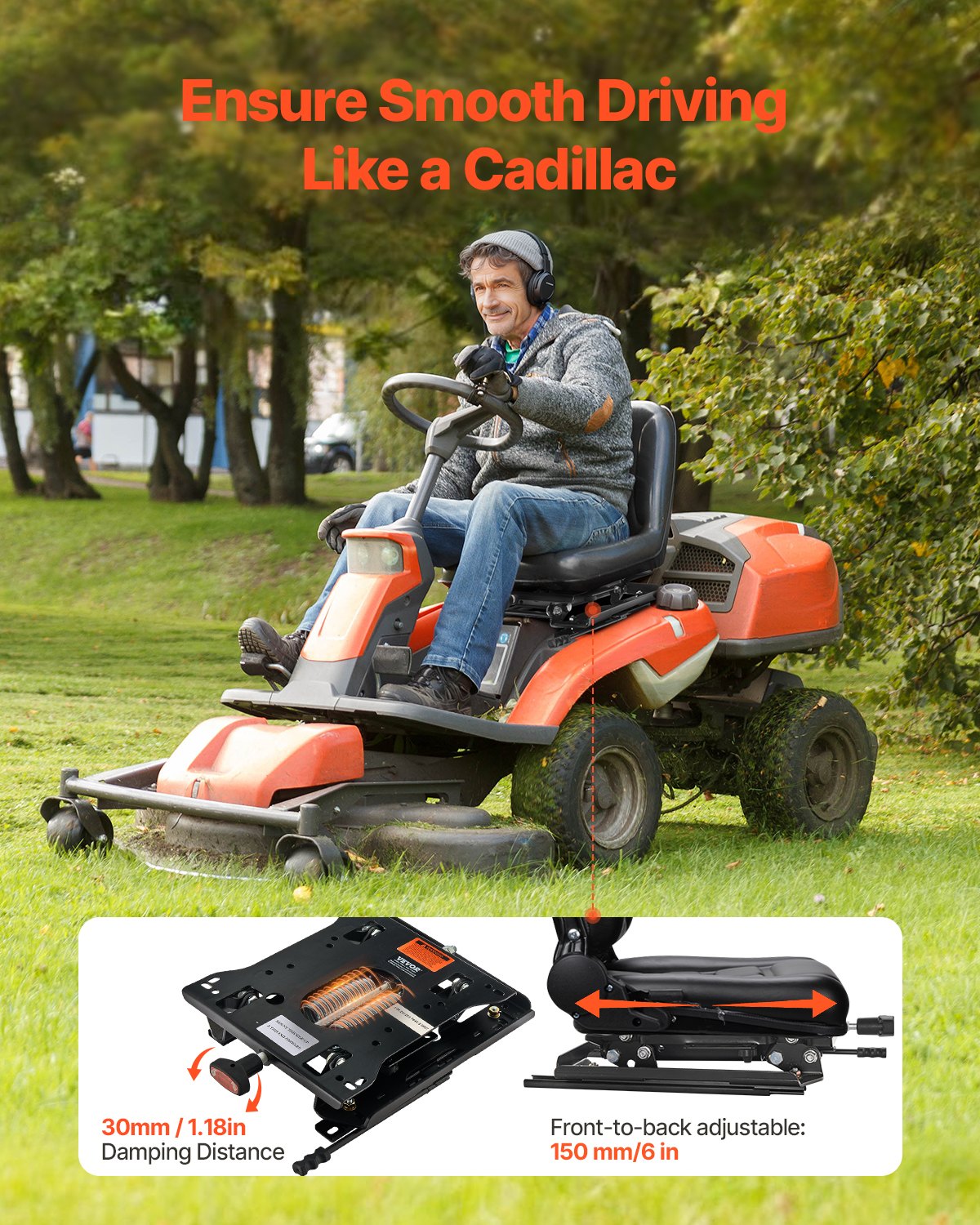 Universeller Sitzfederungssatz mit Gleitschiene passend für Rasenmähertraktor