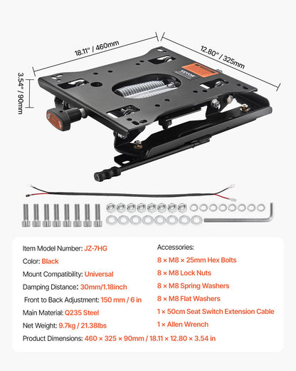 Universeller Sitzfederungssatz mit Gleitschiene passend für Rasenmähertraktor
