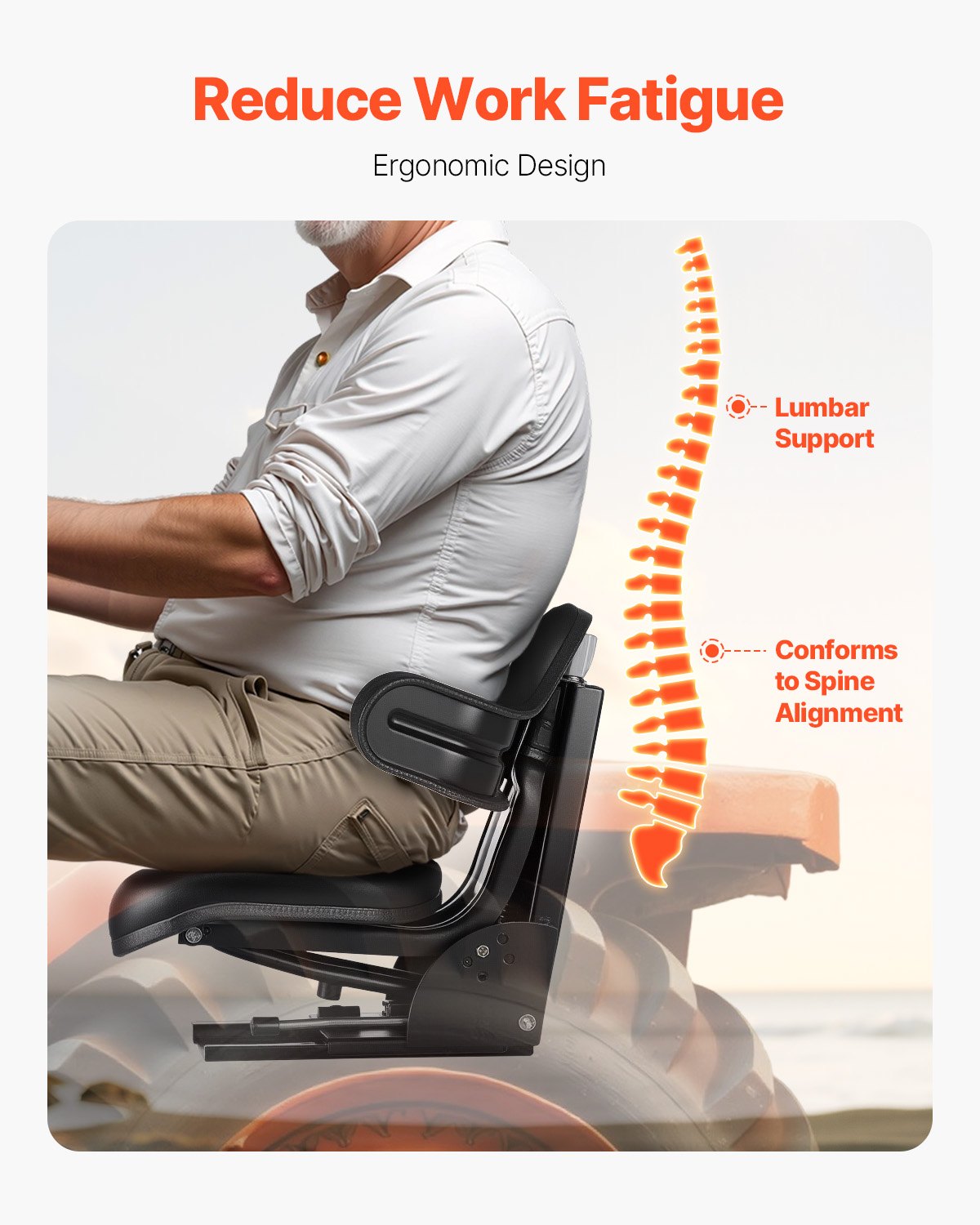 Vattentät gaffeltrucksäte justerbar traktorupphängning sätesklippare grävare