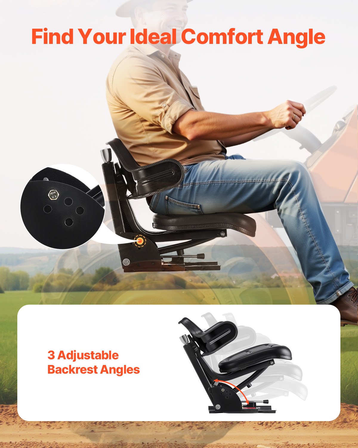 Vattentät gaffeltrucksäte justerbar traktorupphängning sätesklippare grävare