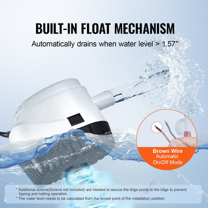 Bilge Pump, 750GPH 12V Automatic Submersible Boat Bilge Water Pump with Float Switch, 0.7" Outlet Diameter, Small Boat Bilge Pump, Marine Electric Bilge Pump for Boats, Ponds, Pools, Basements