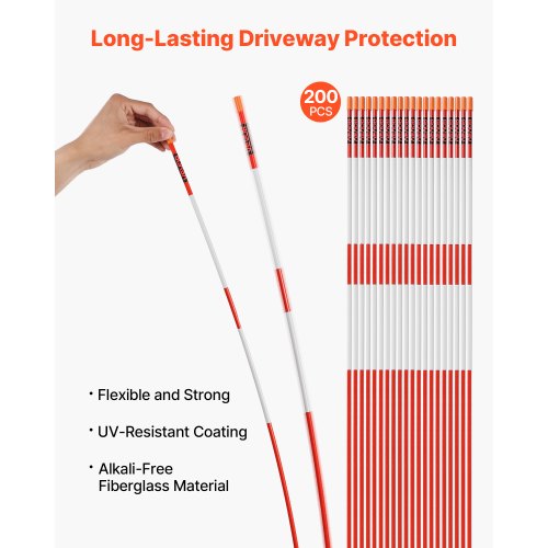 200 Stück reflektierende Einfahrtsmarkierungen 1/4" Durchmesser 48 Zoll Schneeheringe Reflektoren