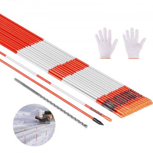 Driveway Markers, 200Pcs 48 in Long 1/4 in Dia, Hi-Visibility Driveway Reflectors with 12 in Steel Drill Bits, Reflective Snow Sticks Fiberglass Pole for Parking Lots, Walkways, Snow Plowing