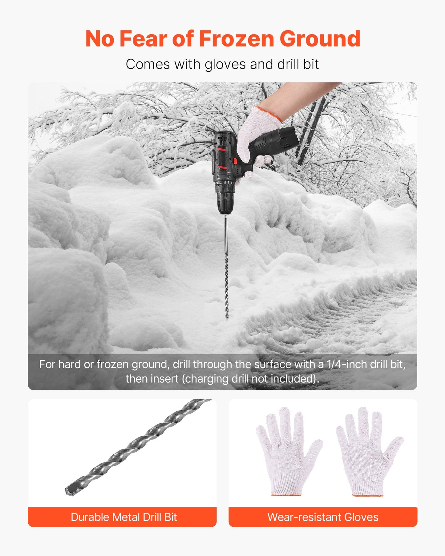 Driveway Markers, 200Pcs 48 in Long 1/4 in Dia, Hi-Visibility Driveway Reflectors with 12 in Steel Drill Bits, Reflective Snow Sticks Fiberglass Pole for Parking Lots, Walkways, Snow Plowing