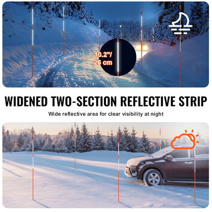 Driveway Markers, 100 PCS 48 inch, 0.31 inch Diameter, Orange Fiberglass Poles Snow Stakes with Reflective Tape, 12" Steel Drill Bit & Protection Gloves for Parking Lots, Walkways Easy Visibility