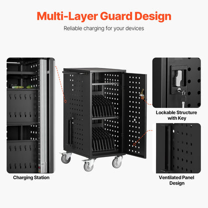 Laptop Cart, 20 Device Mobile Charging Cart, Up to 15.6 in Screen Size, Office and Classroom Mobile Charging Cart, for Chromebook, Tablet and Laptop