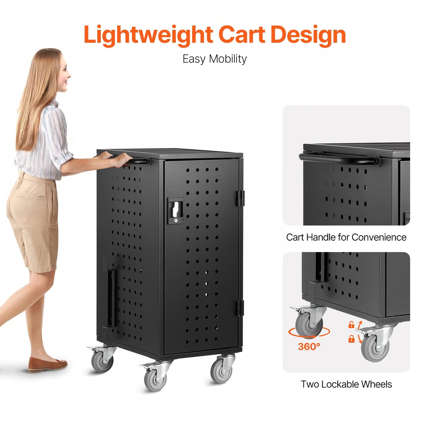 Laptop Cart, 20 Device Mobile Charging Cart, Up to 15.6 in Screen Size, Office and Classroom Mobile Charging Cart, for Chromebook, Tablet and Laptop
