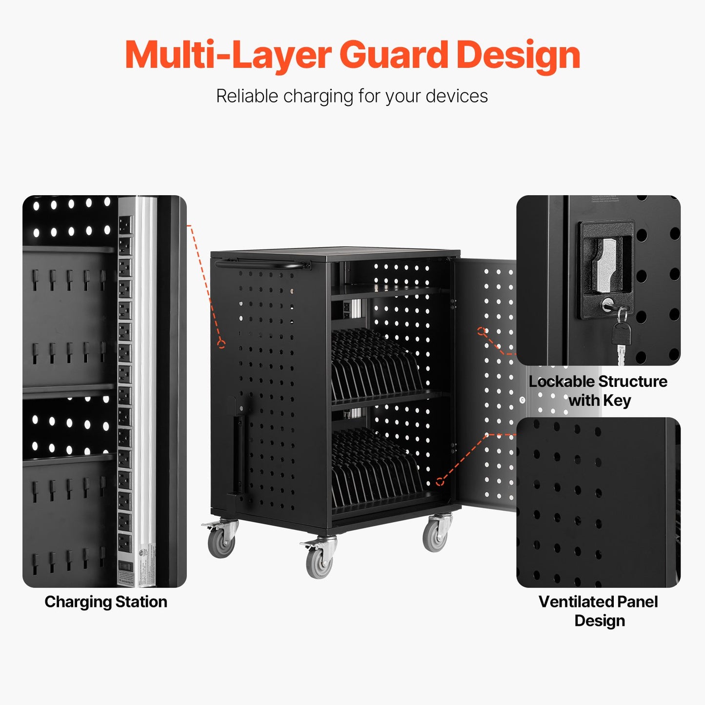 Charging Cart, 32 Device Mobile Charging Station, Up to 15.6 in Screen Size, Office and Classroom Mobile Charging Cart, for Chromebook, Tablet and Laptop