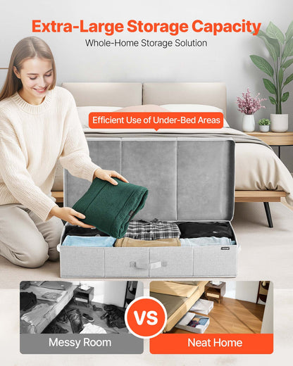 Under Bed Storage with Lids, 31.7 x 15.9 x 6.1 Inch, 48L Large Underbed Clothes Storage Containers, Low Profile Gray Under Bed Drawer Shoe Organizer Bins Box for Blanket Shoe Bedroom, 2 Pack