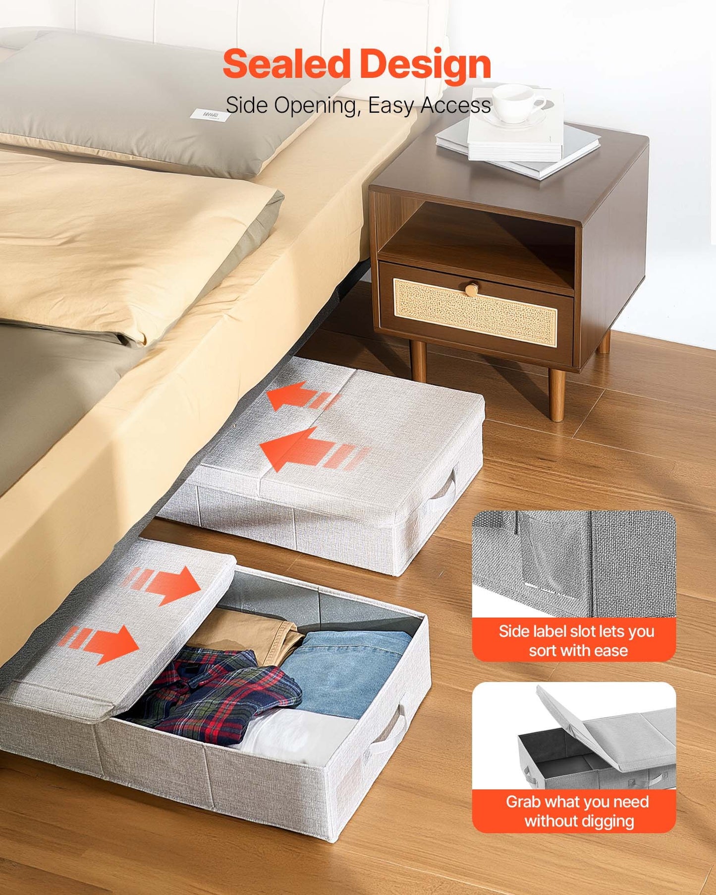 Under Bed Storage with Lids, 31.7 x 15.9 x 6.1 Inch, 48L Large Underbed Clothes Storage Containers, Low Profile Gray Under Bed Drawer Shoe Organizer Bins Box for Blanket Shoe Bedroom, 2 Pack