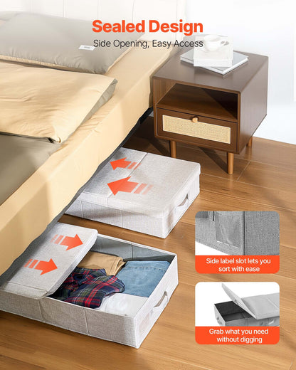 Under Bed Storage with Lids, 31.7 x 15.9 x 6.1 Inch, 48L Large Underbed Clothes Storage Containers, Low Profile Gray Under Bed Drawer Shoe Organizer Bins Box for Blanket Shoe Bedroom, 2 Pack