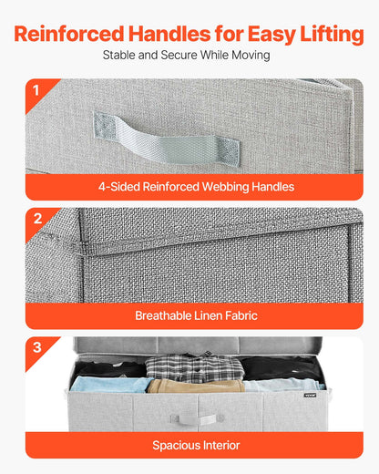 Under Bed Storage with Lids, 31.7 x 15.9 x 6.1 Inch, 48L Large Underbed Clothes Storage Containers, Low Profile Gray Under Bed Drawer Shoe Organizer Bins Box for Blanket Shoe Bedroom, 2 Pack
