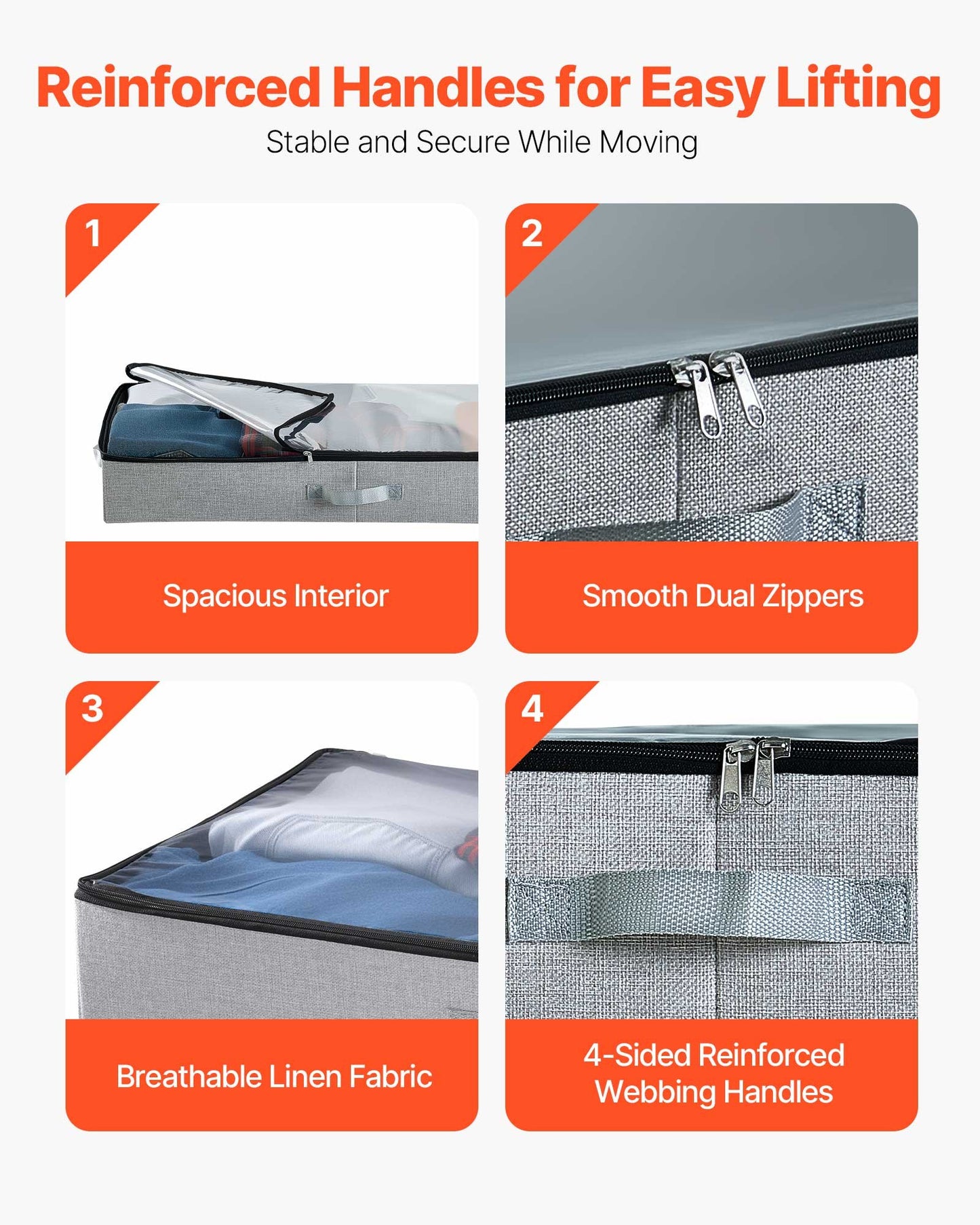 Under Bed Storage with Clear Lids, 33.5 x 16.9 x 4.7 Inch, 45L Large Underbed Clothes Storage Containers, Low Profile Under Bed Drawer Shoe Organizer Bins Box for Blanket Shoe Bedroom, 2 Pack