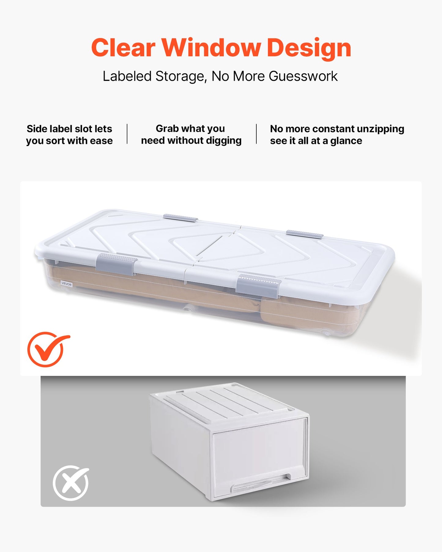 Under Bed Storage with Wheels, 39.8 x 20.1 x 5.9 inch Underbed Containers, Underbed Shoes Organizer with Lid & Gray Latch, Rolling Under the Bed Storage Bins for Clothes Shoes Blankets, 2 Pack