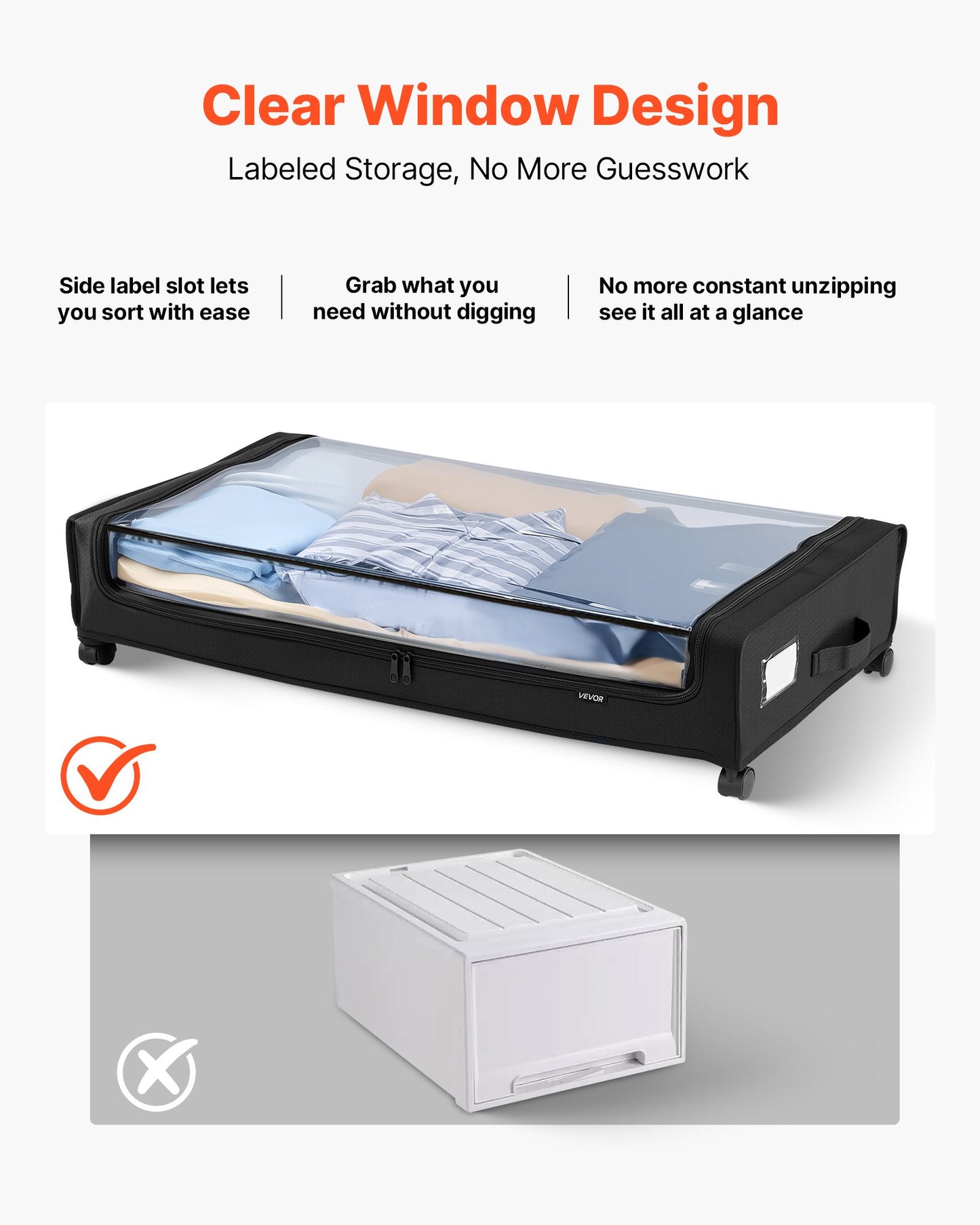 Under Bed Storage with Wheels, 30.3 x 18.5 x 6.8 inch, Underbed Containers with Clear Lid, Underbed Shoe Organizer, Rolling Under the Bed Storage Bins for Clothes Shoes Blankets Bedroom, 2 Pack