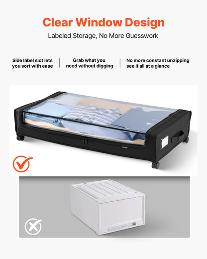 Under Bed Storage with Wheels, 30.3 x 18.5 x 6.8 inch, Underbed Containers with Clear Lid, Underbed Shoe Organizer, Rolling Under the Bed Storage Bins for Clothes Shoes Blankets Bedroom, 2 Pack