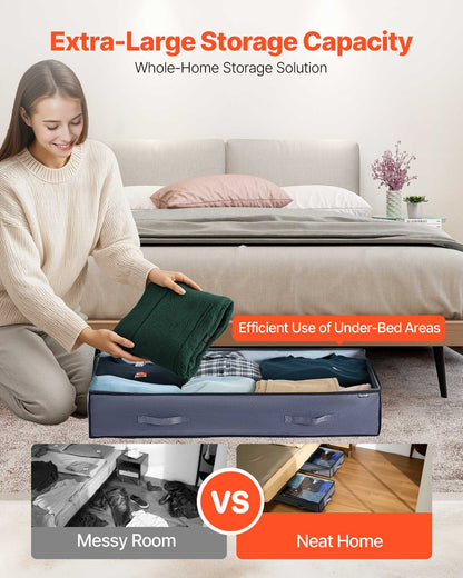 Under Bed Storage with Clear Lids, 39.2 x 19.7 x 7.1 Inch, 90L Large Underbed Clothes Storage Containers, Low Profile Under Bed Drawer Shoe Organizer Bins Box for Blanket Shoe Bedroom, 4 Pack