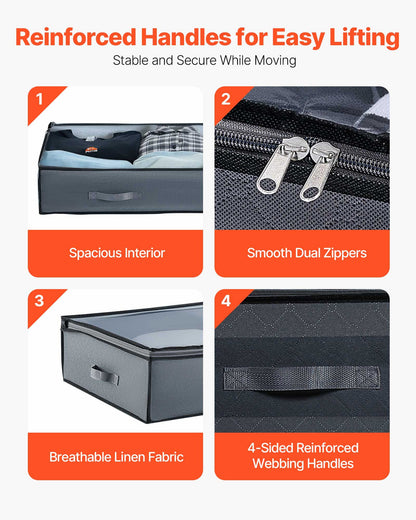 Under Bed Storage with Clear Lids, 39.2 x 19.7 x 7.1 Inch, 90L Large Underbed Clothes Storage Containers, Low Profile Under Bed Drawer Shoe Organizer Bins Box for Blanket Shoe Bedroom, 4 Pack