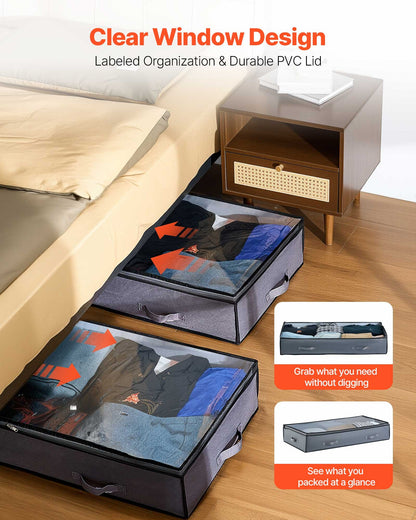 Under Bed Storage with Clear Lids, 39.2 x 19.7 x 7.1 Inch, 90L Large Underbed Clothes Storage Containers, Low Profile Under Bed Drawer Shoe Organizer Bins Box for Blanket Shoe Bedroom, 6 Pack