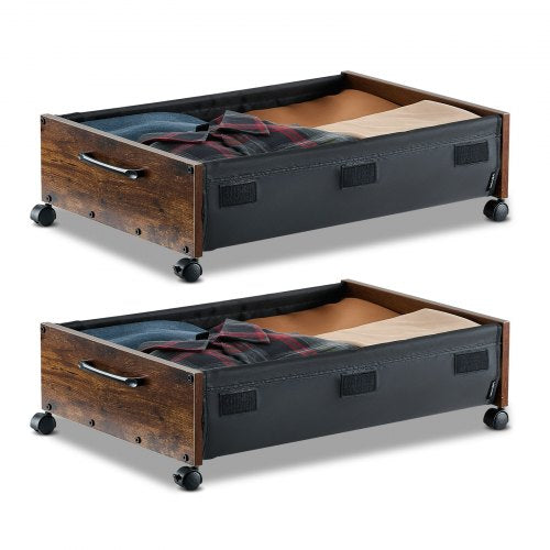 Under Bed Storage with Wheels, 25.6 x 18.1 x 7.1 inch Underbed Containers, Underbed Shoes Organizer with Lockable Wheels, Rolling Under the Bed Storage Bins for Clothes, Shoes, Blankets, 2 Pack