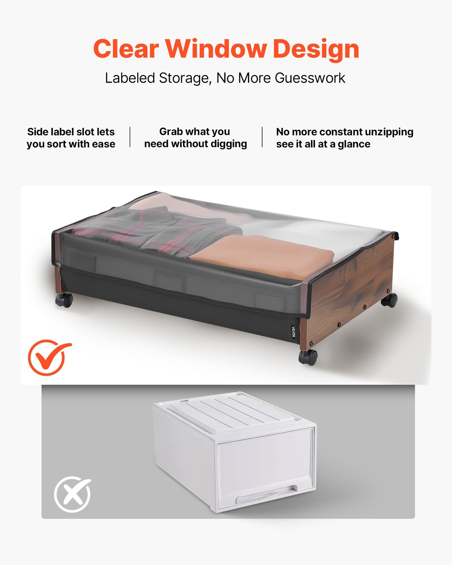 Under Bed Storage with Wheels, 25.6 x 18.1 x 7.1 inch Underbed Containers, Underbed Shoes Organizer with Lockable Wheels, Rolling Under the Bed Storage Bins for Clothes, Shoes, Blankets, 2 Pack