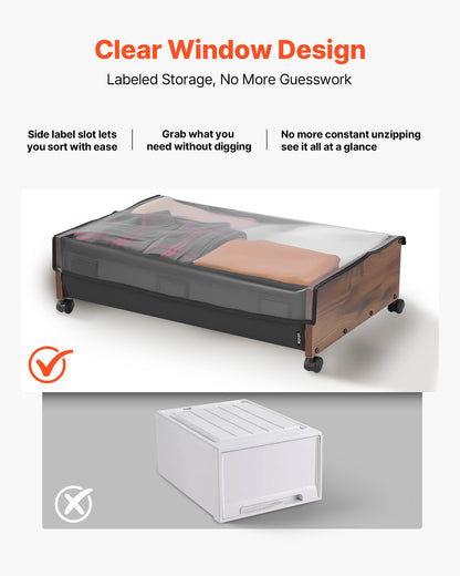 Under Bed Storage with Wheels, 25.6 x 18.1 x 7.1 inch Underbed Containers, Underbed Shoes Organizer with Lockable Wheels, Rolling Under the Bed Storage Bins for Clothes, Shoes, Blankets, 2 Pack