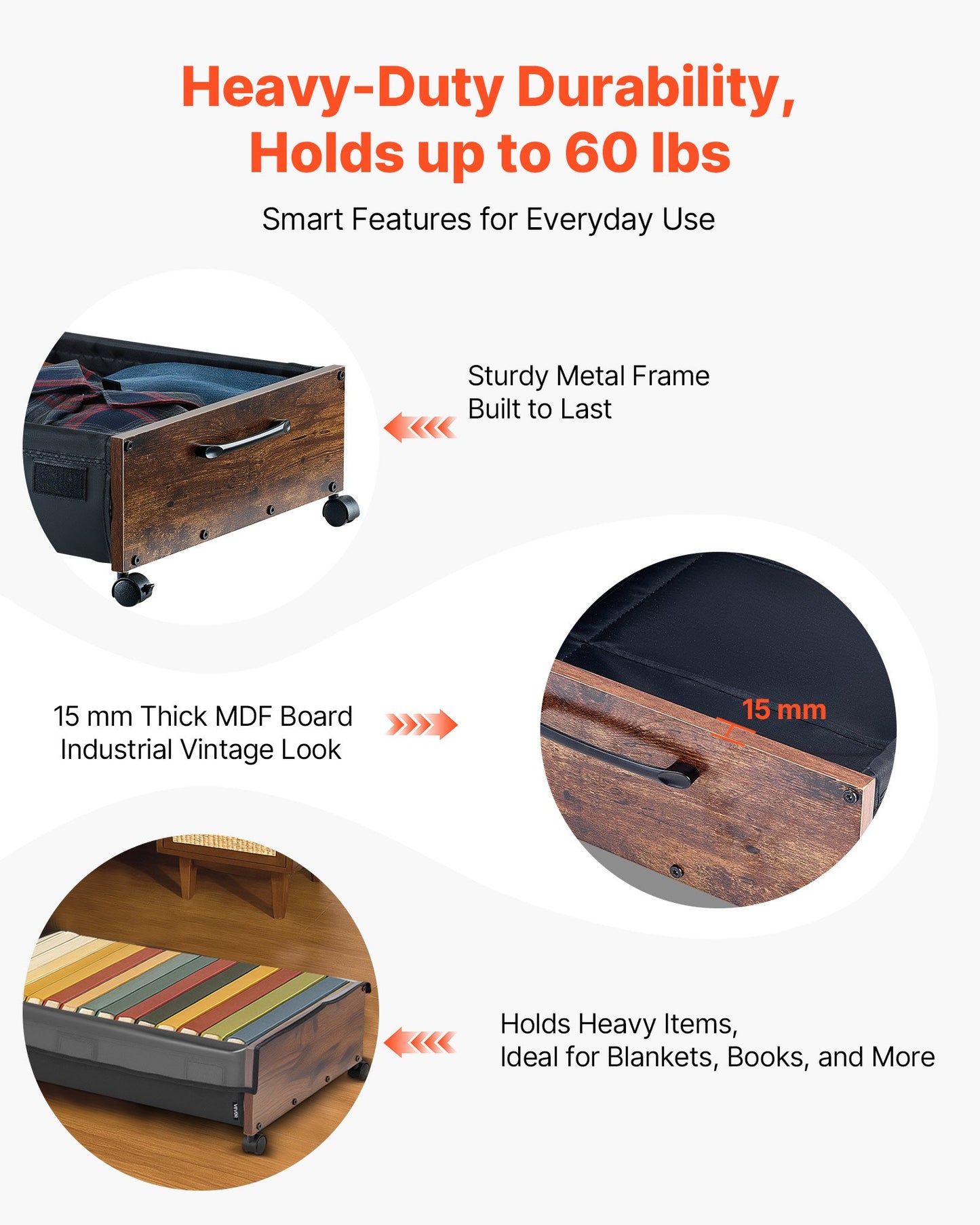 Under Bed Storage with Wheels, 25.6 x 18.1 x 7.1 inch Underbed Containers, Underbed Shoes Organizer with Lockable Wheels, Rolling Under the Bed Storage Bins for Clothes, Shoes, Blankets, 2 Pack