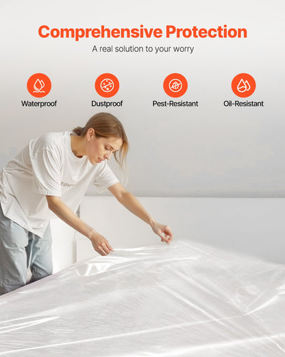 Plastic Mattress Bag, 2 Mil Thick Mattress Storage Bag, Wear-Resistant and Waterproof Plastic Bed Cover with Reinforced Corner Design, Heavy-Duty Mattress Moving Supplies (2 Pack, Queen Size)