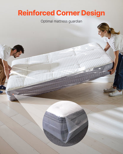 Plastic Mattress Bag, 2 Mil Thick Mattress Storage Bag, Wear-Resistant and Waterproof Plastic Bed Cover with Reinforced Corner Design, Heavy-Duty Mattress Moving Supplies (2 Pack, Queen Size)