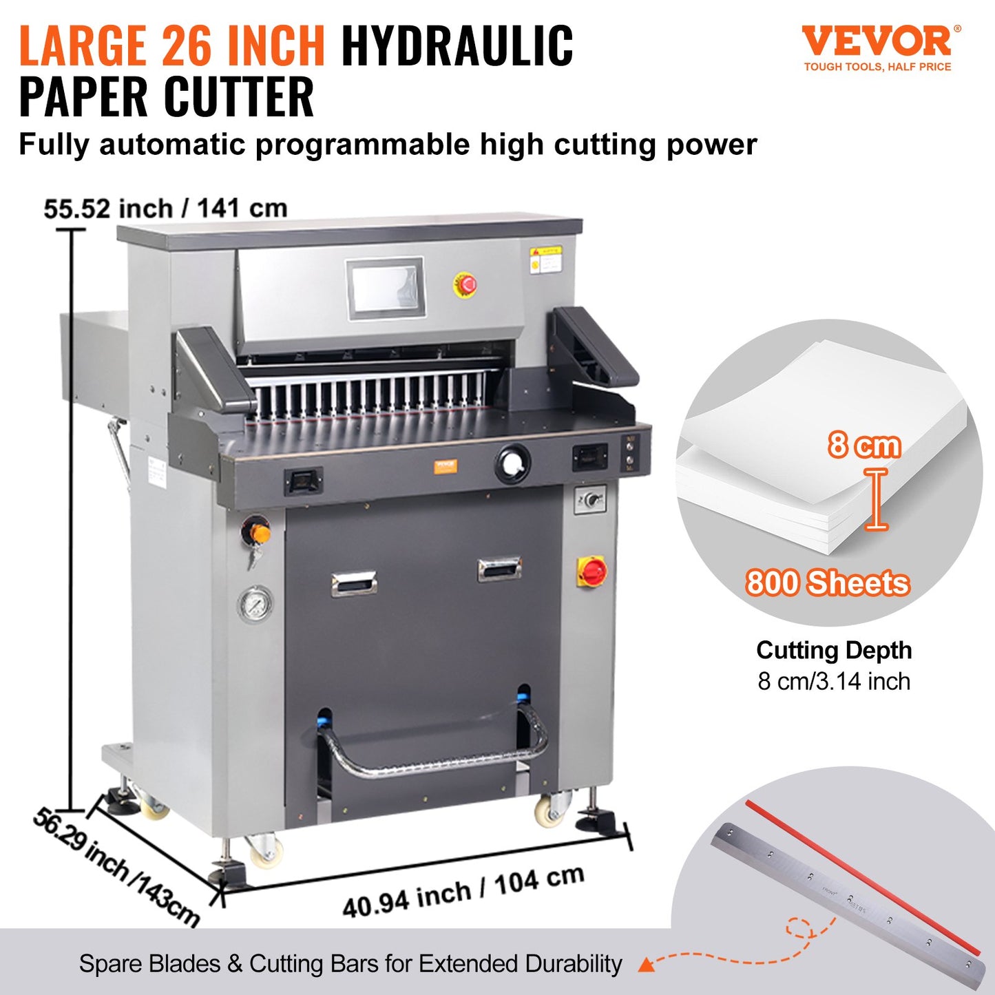 Electric hydraulic paper cutter 26" Cutting width 3.14" Thickness 7" Screen