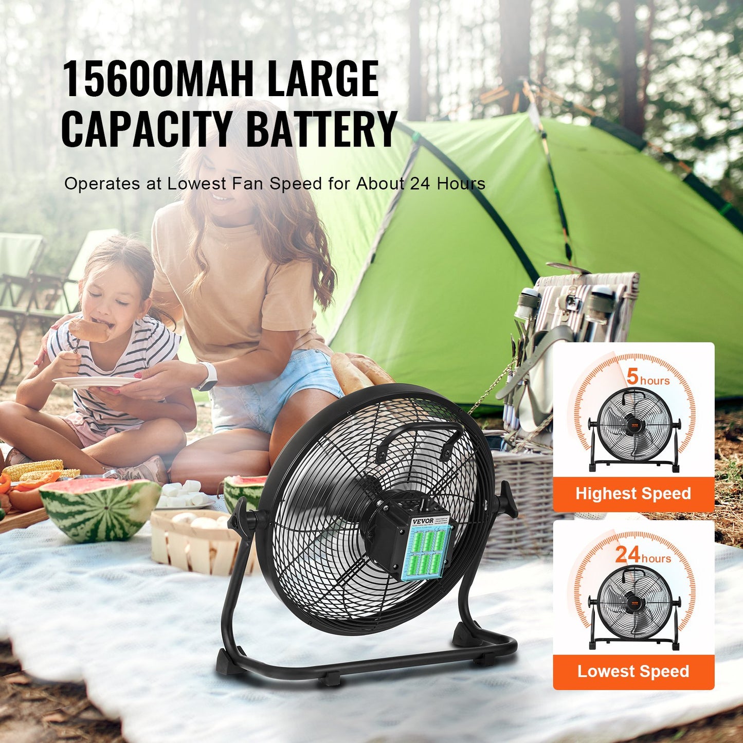 Cordless Fan 12 in, Portable Quiet Personal Fan for Home or Office, 360 Degree Manual Pivoting Head, Stepless Speed Regulation High Velocity Cordless Fan, Heavy Duty Metal Industrial Floor Fans