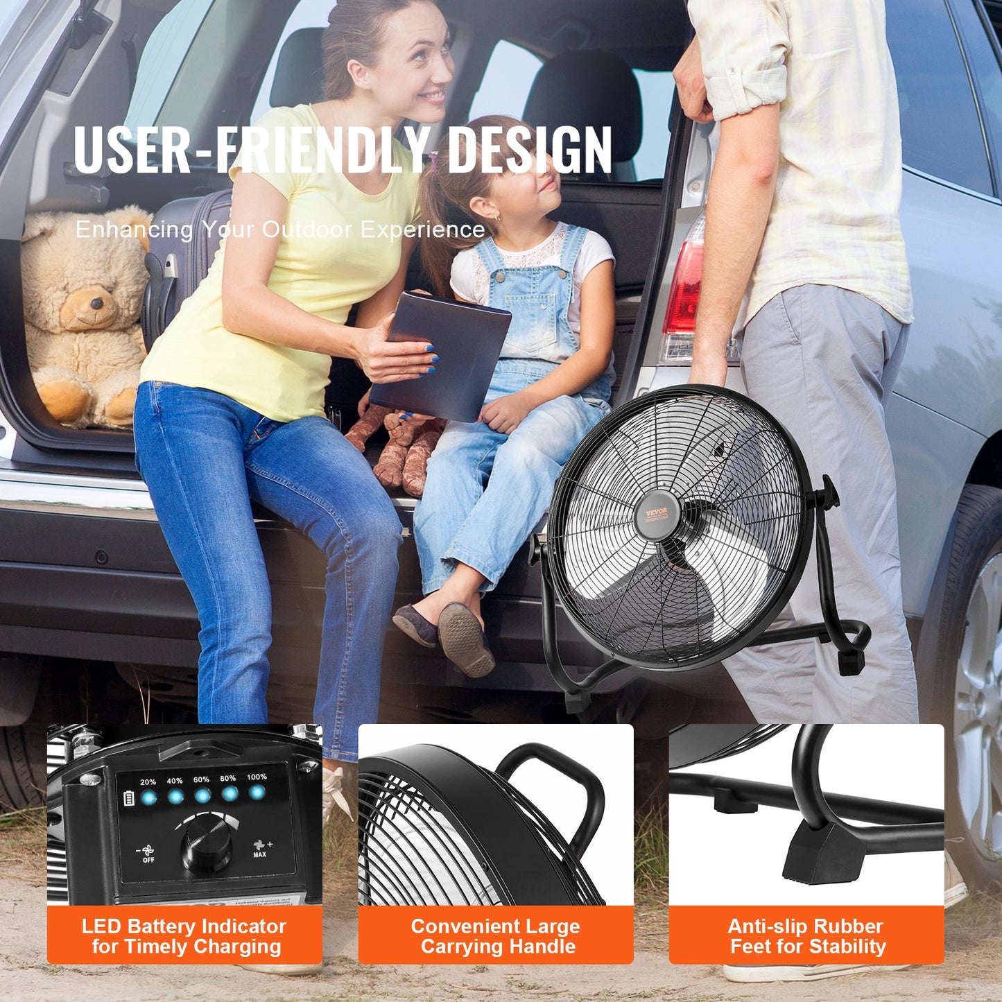 Cordless Fan 16 in, Portable Quiet Personal Fan for Home or Office, 360 Degree Manual Pivoting Head, Stepless Speed Regulation High Velocity Cordless Fan, Heavy Duty Metal Industrial Floor Fans