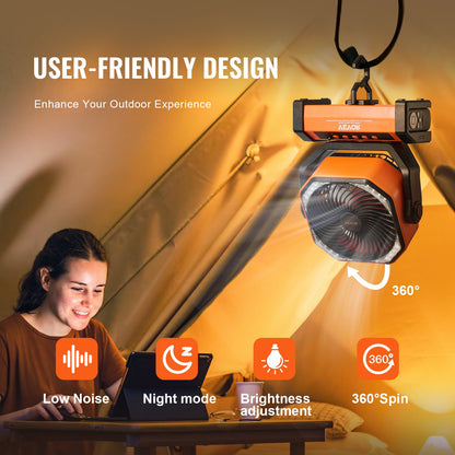 Portable Fan Rechargeable 9 inch, Battery Powered Fan with LED Lantern, 4 Speeds Adjustable & 45°/90°Automatic Swivel & Timer , USB Battery Operated Fans for Travel Bedroom Home Camping Office