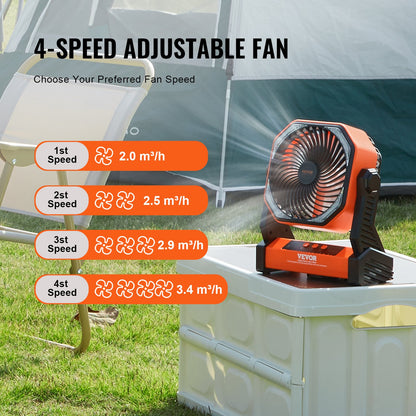 Portable Fan Rechargeable 8 inch, Battery Powered Fan with LED Lantern, 4 Speeds Adjustable Portable Small Table Fan Personal, USB Battery Operated Fans for Travel Bedroom Home Camping Office