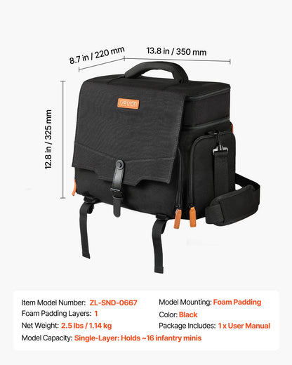 Miniature Storage Carrying Figure Bag, Fits 16 Infantry Minis, Miniature Transport Bag with Handle & Adjustable Shoulder Strap, 1 Foam Layer for Large Storage Capacity (Minis Not Included)