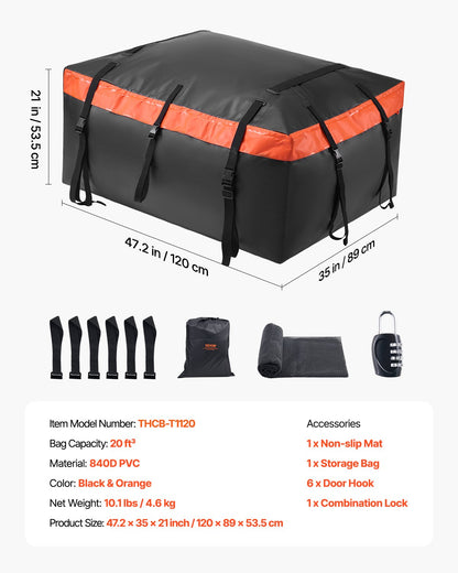 Car Rooftop Cargo Carrier Bag 20 Cubic Feet 840D PVC Car Roof Luggage Bag