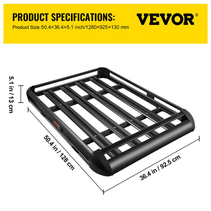 Universal 50.4 x 36.4 Inch Roof Basket, Basket Roof Rack, Aluminum Roof Mounted Cargo Rack with Bars XL-B for Car Top Luggage Traveling SUV Holder