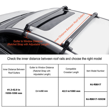 Roof Rack Cross Bars, Aluminum Roof Rack Crossbars, Fit Roof without Side Rail, 155 lbs Load Capacity, Adjustable Bare Roof Crossbars with Locks, for SUVs, Sedans, and Vans