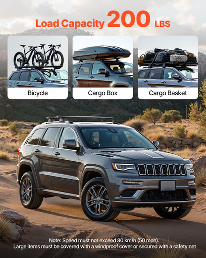 Roof Rack Cross Bars, Fits Jeep Grand Cherokee 2011-2021 (With Grooved Side Rails), 200 LBS Capacity, Lockable Heavy Duty Aluminum Crossbar Racks Roof Rail Rooftop Luggage Canoe
