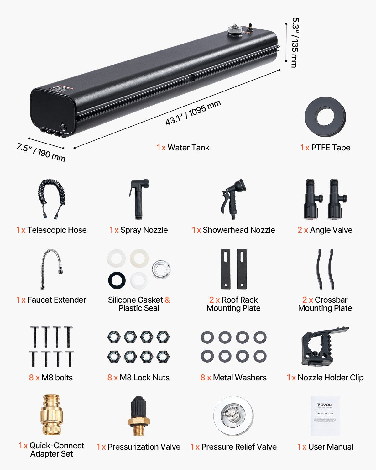 4,5 Gal Dachgepäckträger-Wassertank Tragbarer Wassertank mit Spritzschutzplatte